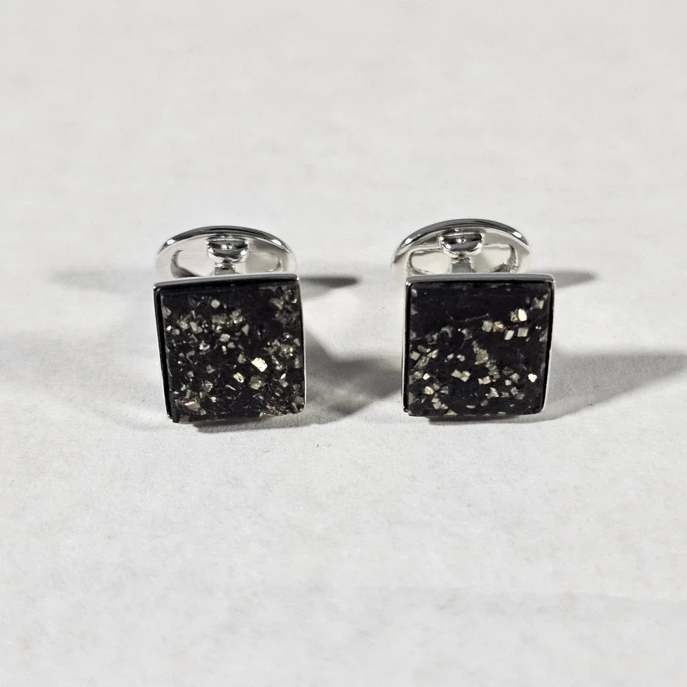 Jan Leslie Cufflinks Mens OS Black Sterling Silver Square Druzy Stone Formal
